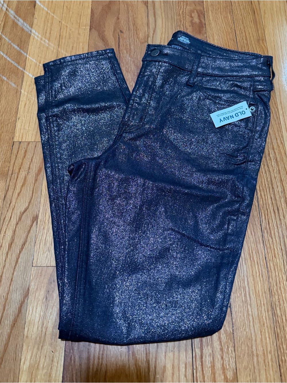 Old Navy Women's Rockstar Shimmery Blue  super Skinny Jeans 10 NWT